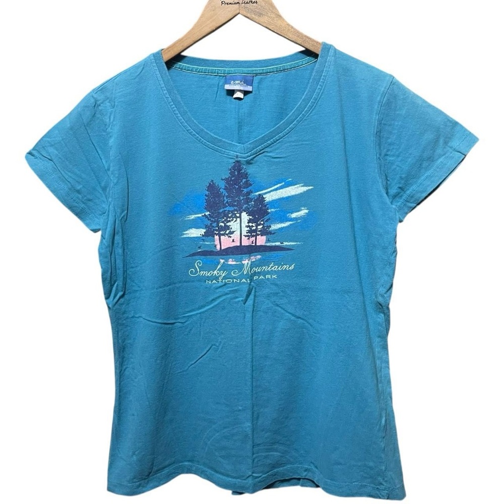 vintage 90s 2000s smoky Mountain national Park graphic short sleeve V-neck shirt